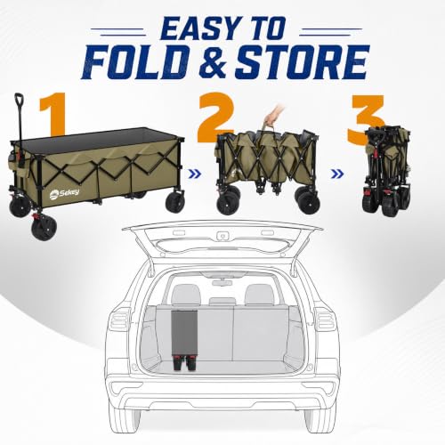 Sekey 300L Extended Collapsible Wagon, 660 lb Capacity, 48 in Long - color: Khaki