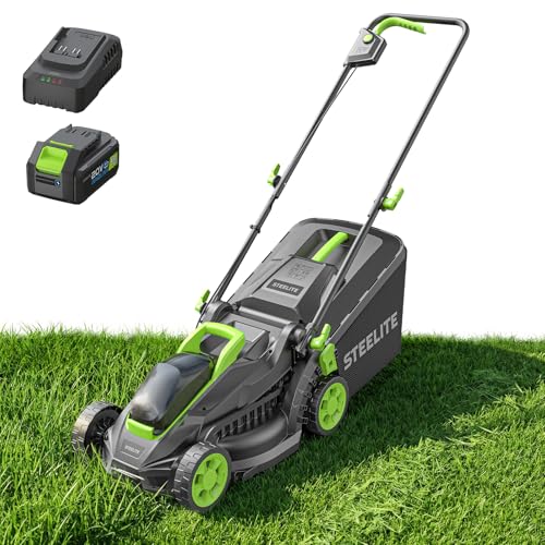 STEELITE 13-Inch Cordless Electric Lawn Mower for Small Yards