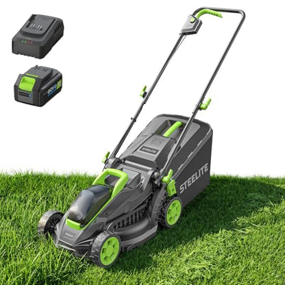 STEELITE 13-Inch Cordless Electric Lawn Mower for Small Yards
