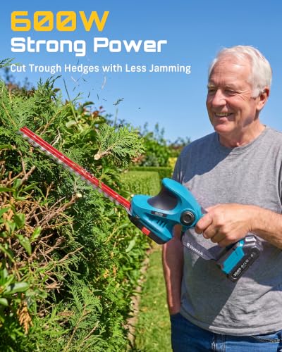 Seesii 2-in-1 20V Cordless Hedge Trimmer 12" & Grass Shear, 2 Batteries - color: Blue