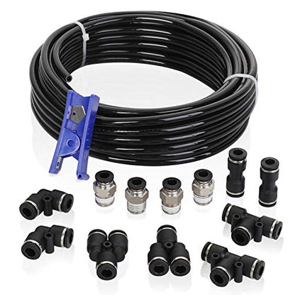 Hromee Air Line Tubing Kit, 1/4 Inch (6.35MM) OD x 32.8 Feet Polyurethane PU Tube and Push to Connect Fittings, 14 PCS Compressed Pipe and Accessories Kit - size: 1/4 inch
