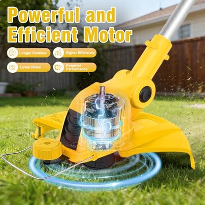 12 Inch Electric Weed Wacker with 2 x2.5Ah Battery Powered Weed Eater - color: Pale Yellow