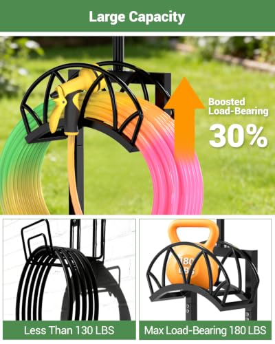 Garden Hose Holder with Solar Light, Freestanding Hose Stand for Outside - color: Carbon Black-with Solar Light