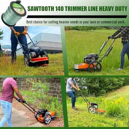 Sawtooth 140 Trimmer Line, Heavy Duty Sawtooth Weed Wacker String .140, Weed Eater String .140 inch-by-568ft-5lb Dual Core Strings Serrated Trimmer Line with Line Cutter - size: 0.140" 5lb 568ft