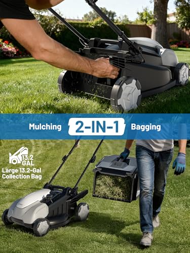 Litheli 18" (Push) Lawn Mower Electric, 2 x 8.0Ah, Battery Powered Mower - size: 18inch