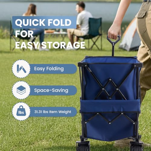 DUMOS Double Decker Wagon 440LBS, Collapsible Folding Beach Wagon 400L - color: Blue, size: 400L