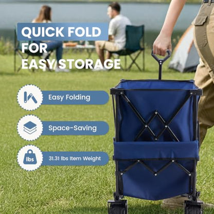 DUMOS Double Decker Wagon 440LBS, Collapsible Folding Beach Wagon 400L - color: Blue, size: 400L