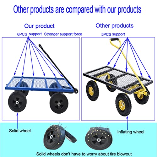 Heavy-Duty Outdoor Utility Cart - Garden Wagon Cart with Removable Sides - Steel Rolling Tool Cart - Foldable Lawn Cart with Wheels - Flatbed Gardening Cart - Yard and Farm Dump Cart wit Handle- Blue - color: Blue
