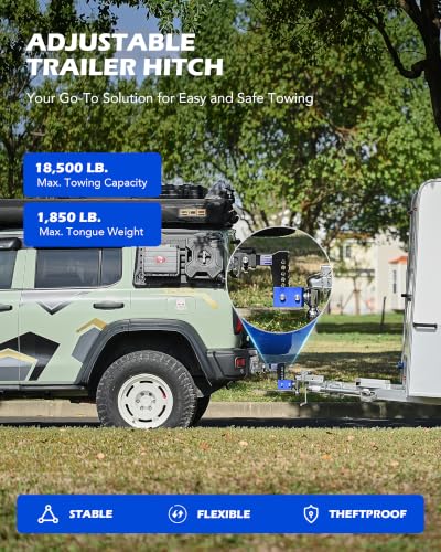 OMT Adjustable Trailer Hitch, 2.5" Receiver, 6" Drop/Rise 18500lb Towing - size: 2.5" Receiver 6" Drop & Rise