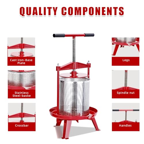 3.69 Gal Stainless Steel Fruit and Wine Press, Manual Fruit Wine Press, With T-Handle, Stable Triangular Structure, Wine Making Press for Outdoor, Kitchen - size: 3.69Gal