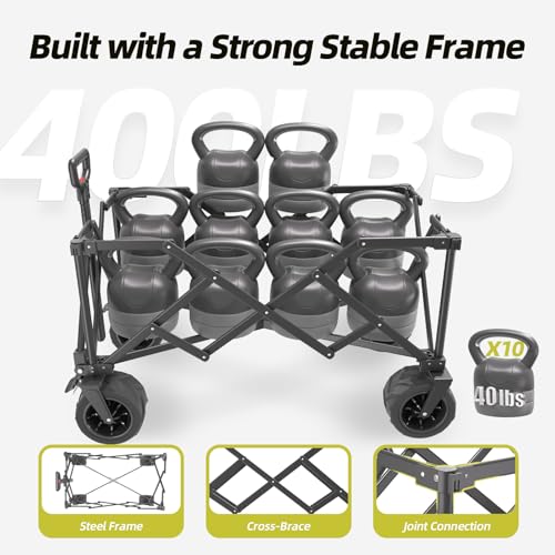 EchoSmile Wagons Carts Foldable Heavy Duty with 400Lbs Wt, 220L Cap, Green - color: Green-aw