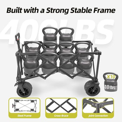 EchoSmile Wagons Carts Foldable Heavy Duty with 400Lbs Wt, 220L Cap, Green - color: Green-aw