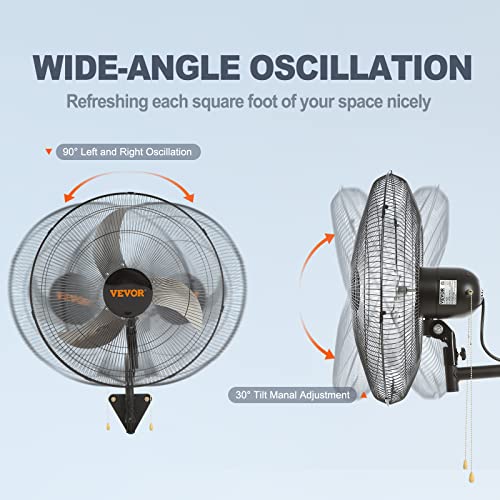 VEVOR Wall Mount Fan, 18 inch, 3-Speed, 4000 CFM Oscillating Fan, Black - size: 18 Inch, style: Oscillating