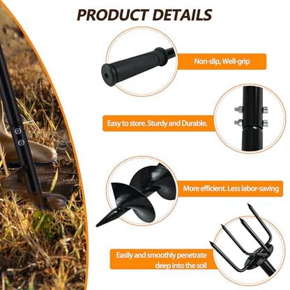 2 in 1 Hand Auger Spiral Drill, 6 x 42.9inch Post Hole Digger for Planting