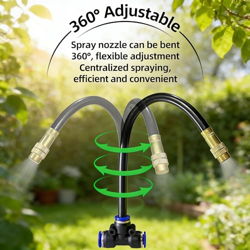 10 Pack 360° Copper Mister Nozzles with Tee for 5/16" Dirp Irrigation Kit - size: 7.8FT