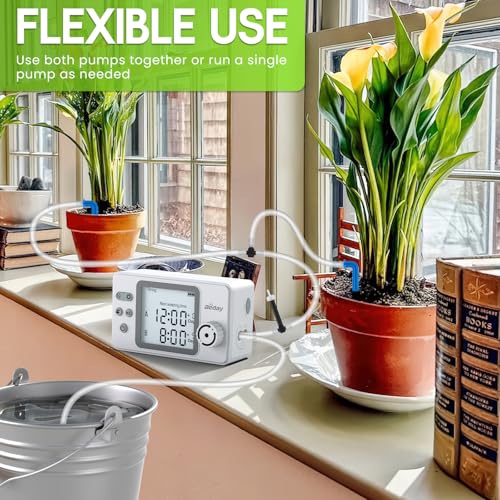 Automatic Watering System Dual Pump for Indoor Plants, Built-in Rechargeable Battery, Two Independent Water Zones, Worry-Free Vacation Drip Irrigation Kit, Water-Saving Smart Plant Waterer, White - color: White