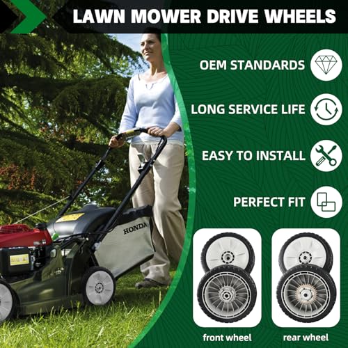 CheeMuii 4PCS HRR216 Lawn Mower Drive Wheel Fit for Honda HRR216 Lawn Mower | 2 Rear Wheel for 42710-VE2-M02ZE 2 Front Wheel for 44710-VL0-L02ZB Compatible with Honda Lawn Mower HRR216 HRS216 HRT216, etc - color: Gray-8IN-2REAR+2FRONT(HRR216)