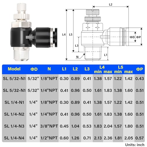 TAILONZ 1/4" x 1/2" NPT SL-1/4-N4 Elbow Flow Control Valve 3pcs - size: 1/4"OD1/2"NPT