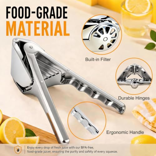 Lemon Squeezer Manual Stainless Steel - Max Extraction Hand Press Lemon Juicer, Metal Heavy-Duty Handheld Lime Squeezer, Easy Squeeze Fold-Flat Lime Citrus Fruit Extractor