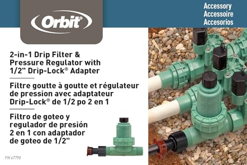 Orbit 67798 30 PSI Drip Irrigation Pressure Regulator Filter 1" MPT 3-in-1 System with Drip-Lock Adapter