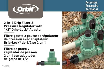 Orbit 67798 30 PSI Drip Irrigation Pressure Regulator Filter 1" MPT 3-in-1 System with Drip-Lock Adapter