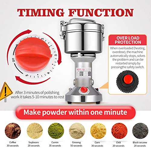 LEJIEYIN Electric herb Grinder 550g High Speed Electric Stainless Steel Spice Flour Mill Herb Grinder Powder Machine for Dry Food Grin - size: 550 g