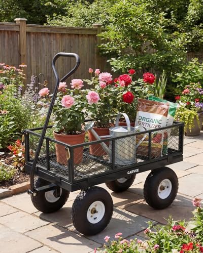 400LBS Black Foldable Steel Mesh Utility Wagon for Backyard Lawn Heavy Hauling - color: Black