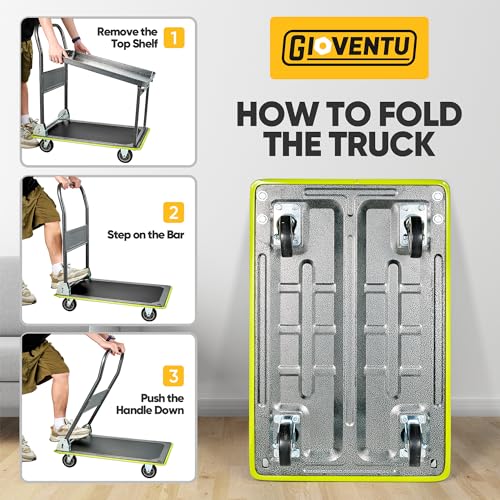 Heavy Duty Push Cart Dolly (700 lbs), 2 Tier Foldable Platform Hand Truck