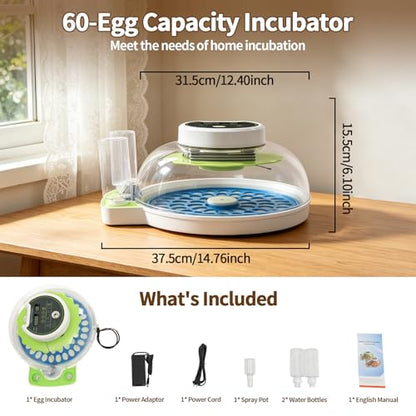 60 Quail Egg Incubator for Hatching with Auto Turning & Humidity Control - size: 66 Units