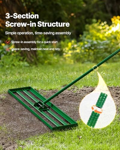VEVOR Lawn Leveling Rake, 48"x10" Level Lawn Tool, Heavy-Duty Lawn Leveler with 78" Steel Extended Handle, Yard Leveling Rake Suit for Garden, Golf Lawn, Farm - size: 48x10in (without Roller)