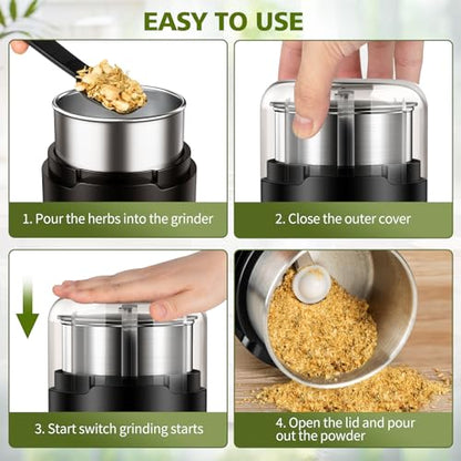 Hermolante Herb Grinder, Electric Spice Grinder, Press-Down Lid Starts - color: Black