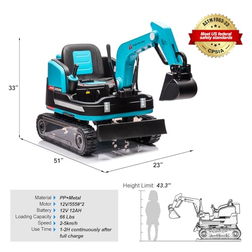 JOYLDIAS 360 Degree Rotating Ride On Excavator and Bulldozer - color: Blue