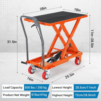 Hydraulic Lift Table Cart, 500Lbs Capacity 28.5" Lift Height - color: Orange