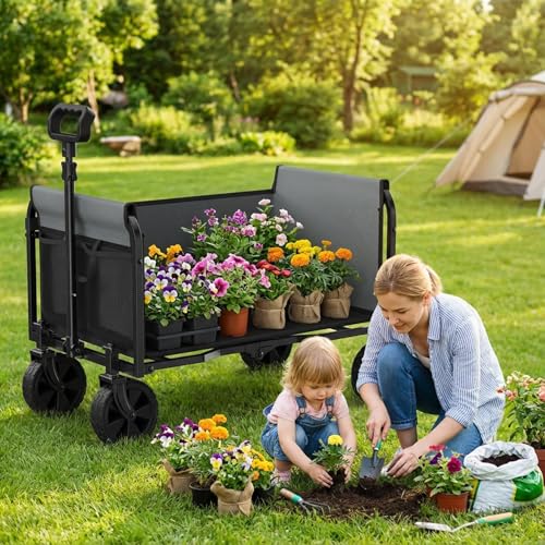 3-in-1 Portable Collapsible Wagon Cart with Removable Side - size: 120L