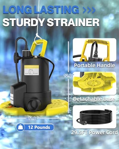 AgiiMan 1HP Automatic Pool Cover Pump, Submersible Sump Pump, Yellow - color: Yellow