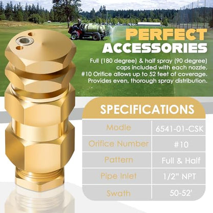 6541-01-CSK Boomless Spray Broadcast Nozzle, 1/2" #10 Orifice (90° & 180° Caps), Brass Nozzle