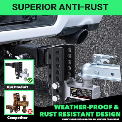 Zero-Noise Adjustable Trailer Hitch for 2 Inch Receiver - 8 Inch Drop/Rise - color: Grey, size: 8 Inch Drop/Rise