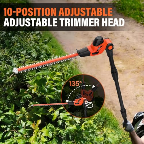 18 Inch 20V Cordless Pole Hedge Trimmer, 2×2.0Ah Battery & Charger