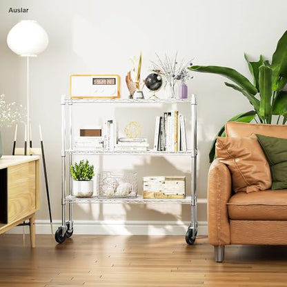 Auslar 3-Tier Storage Shelves with Casters Heavy Duty Metal Shelving Chrome - size: 3-Tier