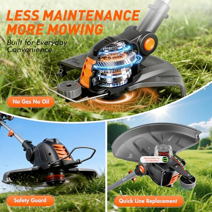 Weed Wacker Eater Electric String Trimmer Battery Powered Lawn Trimmer - color: black and orange