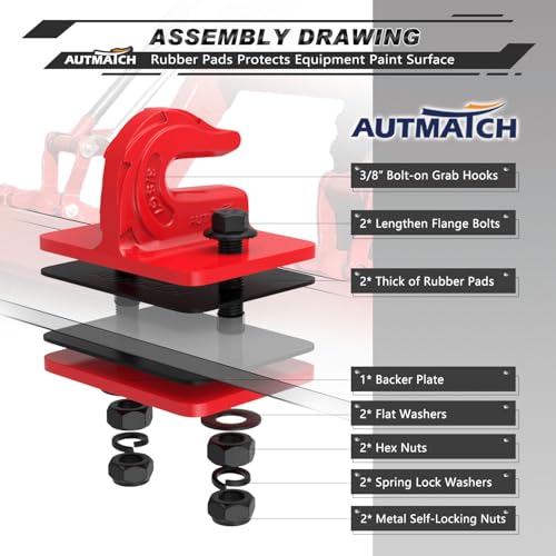 AUTMATCH Tractor Bucket Grab Hook 3/8" (2-Pack) Grade 70 Drop Forged Steel - color: Red