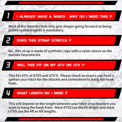 4FT UTV ATV Recovery Strap 19400LBS with Winch Hook and D-Ring Shackle, Synthetic Tow Rope Premium Mudding Accessories - size: 4ft