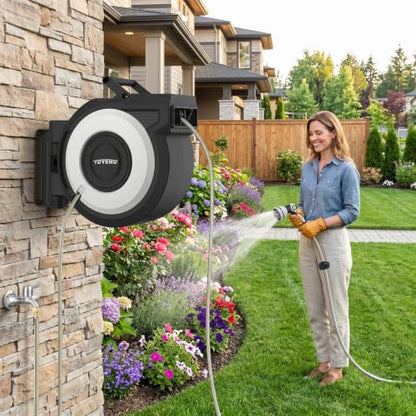 Tuyeho Heavy-Duty Automatic Retractable Garden Hose Reel 100FT Wall Mount - size: 1/2" 100FT