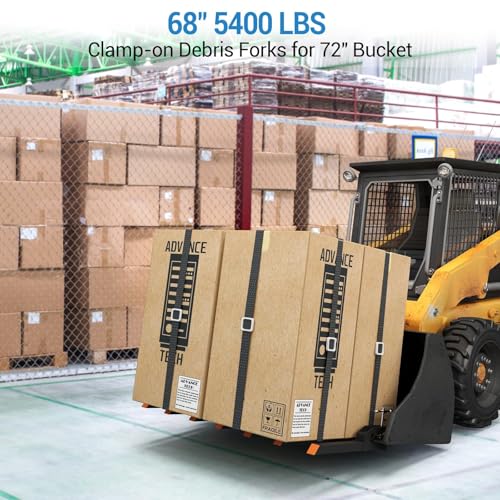 Garvee Clamp On Debris Forks to 68" Bucket, 5400lbs Capacity Heavy Duty Clamp On Pallet Forks Bucket Forks Attachments Fit for Loader Bucket Skidsteer Tractor - size: 68'' Bucket