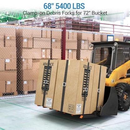 Garvee Clamp On Debris Forks to 68" Bucket, 5400lbs Capacity Heavy Duty Clamp On Pallet Forks Bucket Forks Attachments Fit for Loader Bucket Skidsteer Tractor - size: 68'' Bucket