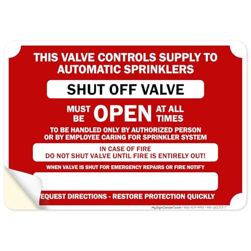 This Valve Controls Supply To Automatic Sprinklers Shut Off Valve Sign, 10x7 Inches, 4 Mil Vinyl Decal Stickers Weather Resistant, Made in USA by My Sign Center - size: 7x10 Vinyl Sticker