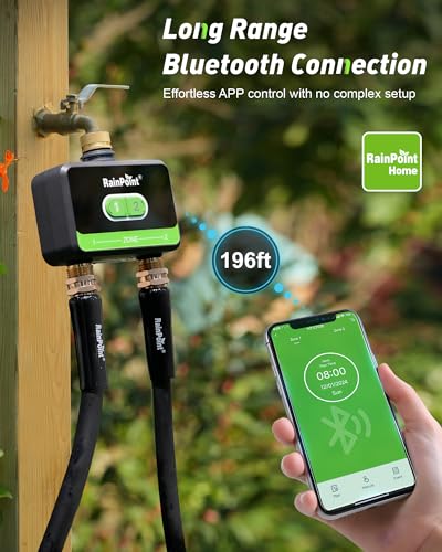 RAINPOINT Smart Water Timer, Smart Hose Timer 2 Outlet with Brass Inlet & Outlet (Not Gateway), Wireless Sprinkler Controller with Rain Delay, Automatic Irrigation System for Lawns and Yard - size: 2-Zone Without Gateway