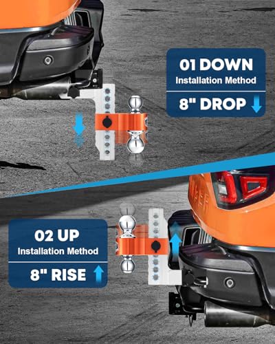 Kohree 8" Adjustable Trailer Hitch with Anti Rattle Clamp Fit 2" Receiver - color: Orange, size: 8" Drop Hitch