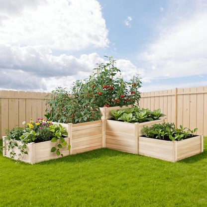 SPECRAFT 3-Tier Raised Garden Bed, Adjustable Fir Wood Planter Box - size: 7.7 x 7.5 x 2.36 FT