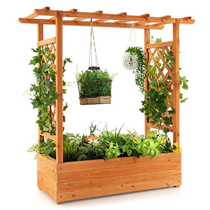 S AFSTAR Raised Garden Bed with Arch Trellis, Wood Planter Box with Hanging Roof, Side Trellis, 4 Drainage Holes, Above Ground Elevated Garden Bed for Outdoor Climbing Plants Vines Patio - size: 43.5"L x 17.5"W x 44.5"H